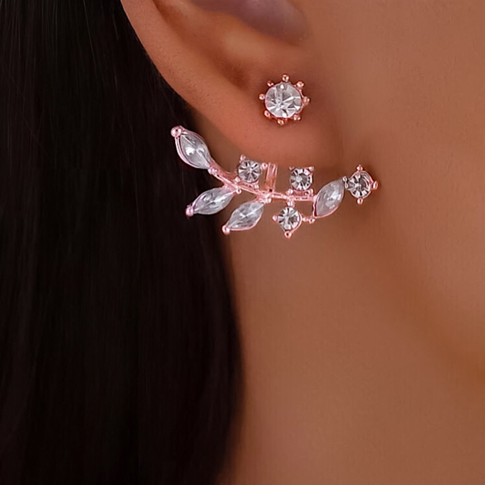 ⚜️[𝟯/$𝟭𝟴]⚜️Rose Gold Floral Dainty Jacket Earrings NEW - Picture 11 of 11